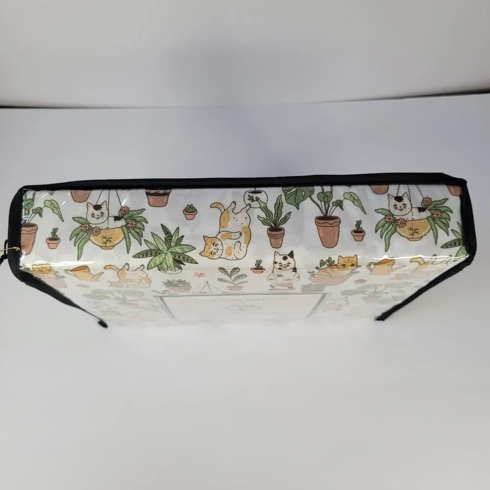 Cats Plants 4pc FULL Sheet Set Calico Orange Tabby Fern Aloe Monstera Succulents